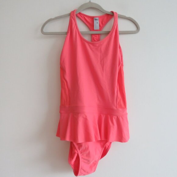 ADIDAS X STELLA MCCARTNEY Coral Pink One Piece Ruffle Swimsuit - Size L - Picture 2 of 14